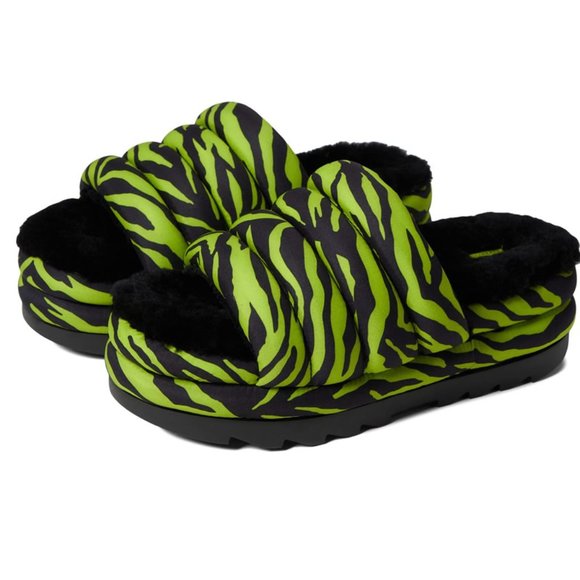 Ugg Maxi Slide Tiger Print Slipper Slide Sandals in Key Lime - Picture 1 of 4